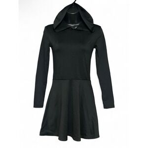 Spirit Halloween Black Hooded Skater Dress XS Fleece Lined Gothic Witch Costume
